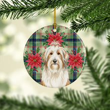 Load image into Gallery viewer, White and Tan Bearded Collie Christmas PoinsettIas Ceramic Ornament