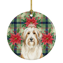 Load image into Gallery viewer, White and Tan Bearded Collie Christmas PoinsettIas Ceramic Ornament