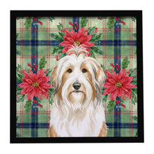 Load image into Gallery viewer, White and Tan Bearded Collie Christmas PoinsettIas Framed Metal Print