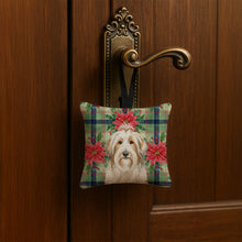 Load image into Gallery viewer, White and Tan Bearded Collie Christmas PoinsettIas Hanging Square Fabric Ornament 3.5 x 3.5
