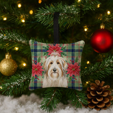 Load image into Gallery viewer, White and Tan Bearded Collie Christmas PoinsettIas Hanging Square Fabric Ornament 3.5 x 3.5