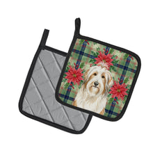 Load image into Gallery viewer, White and Tan Bearded Collie Christmas PoinsettIas Pair of Pot Holders