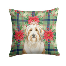 Load image into Gallery viewer, White and Tan Bearded Collie Christmas PoinsettIas Throw Pillow