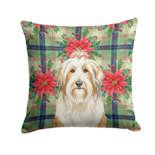 Load image into Gallery viewer, White and Tan Bearded Collie Christmas PoinsettIas Throw Pillow