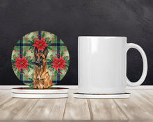 Load image into Gallery viewer, Mahogany Belgian Malinois Christmas PoinsettIas Large Sandstone Coasters Pack of 4