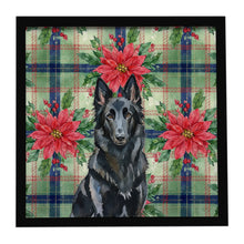 Load image into Gallery viewer, Belgian Sheepdog Groenendael Christmas PoinsettIas Framed Metal Print