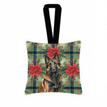 Load image into Gallery viewer, Belgian Tervuren Christmas PoinsettIas Hanging Square Fabric Ornament 3.5 x 3.5