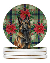 Load image into Gallery viewer, Belgian Tervuren Christmas PoinsettIas Large Sandstone Coasters Pack of 4