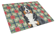 Load image into Gallery viewer, Bernese Mountain Dog Christmas PoinsettIas Glass Cutting Board