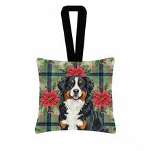 Load image into Gallery viewer, Bernese Mountain Dog Christmas PoinsettIas Hanging Square Fabric Ornament 3.5 x 3.5