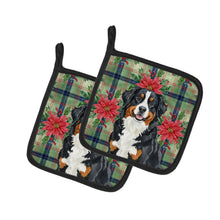 Load image into Gallery viewer, Bernese Mountain Dog Christmas PoinsettIas Pair of Pot Holders