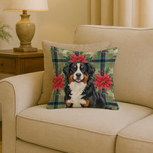 Load image into Gallery viewer, Bernese Mountain Dog Christmas PoinsettIas Throw Pillow