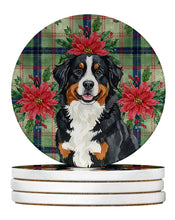Load image into Gallery viewer, Bernese Mountain Dog Christmas PoinsettIas Large Sandstone Coasters Pack of 4