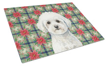 Load image into Gallery viewer, Bichon Frise Christmas PoinsettIas Glass Cutting Board