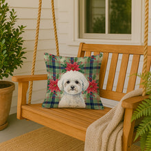 Load image into Gallery viewer, Bichon Frise Christmas PoinsettIas Throw Pillow
