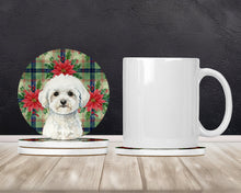 Load image into Gallery viewer, Bichon Frise Christmas PoinsettIas Large Sandstone Coasters Pack of 4