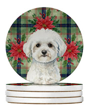 Load image into Gallery viewer, Bichon Frise Christmas PoinsettIas Large Sandstone Coasters Pack of 4