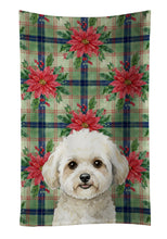 Load image into Gallery viewer, White and Cream Bichon Frise Christmas PoinsettIas Kitchen Towel