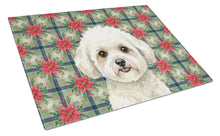 Load image into Gallery viewer, White and Cream Bichon Frise Christmas PoinsettIas Glass Cutting Board