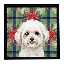 Load image into Gallery viewer, White and Cream Bichon Frise Christmas PoinsettIas Framed Metal Print