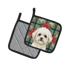 Load image into Gallery viewer, White and Cream Bichon Frise Christmas PoinsettIas Pair of Pot Holders