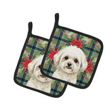 Load image into Gallery viewer, White and Cream Bichon Frise Christmas PoinsettIas Pair of Pot Holders