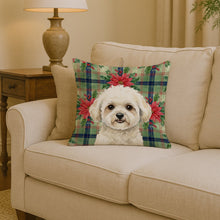 Load image into Gallery viewer, White and Cream Bichon Frise Christmas PoinsettIas Throw Pillow