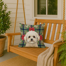 Load image into Gallery viewer, White and Cream Bichon Frise Christmas PoinsettIas Throw Pillow
