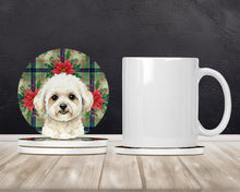 Load image into Gallery viewer, White and Cream Bichon Frise Christmas PoinsettIas Large Sandstone Coasters Pack of 4