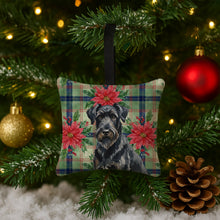 Load image into Gallery viewer, Black Russian Terrier Christmas PoinsettIas Hanging Square Fabric Ornament 3.5 x 3.5