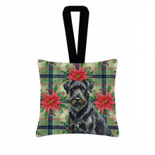 Load image into Gallery viewer, Black Russian Terrier Christmas PoinsettIas Hanging Square Fabric Ornament 3.5 x 3.5