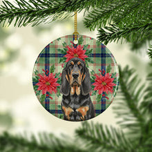 Load image into Gallery viewer, Black and Tan Bloodhound Christmas PoinsettIas Ceramic Ornament