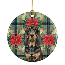 Load image into Gallery viewer, Black and Tan Bloodhound Christmas PoinsettIas Ceramic Ornament