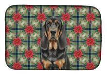 Load image into Gallery viewer, Black and Tan Bloodhound Christmas PoinsettIas Dish Drying Mat