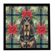 Load image into Gallery viewer, Black and Tan Bloodhound Christmas PoinsettIas Framed Metal Print