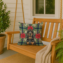 Load image into Gallery viewer, Black and Tan Bloodhound Christmas PoinsettIas Throw Pillow