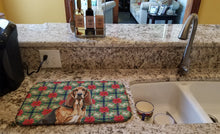 Load image into Gallery viewer, Liver and Tan Bloodhound Christmas PoinsettIas Dish Drying Mat