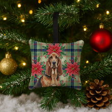 Load image into Gallery viewer, Liver and Tan Bloodhound Christmas PoinsettIas Hanging Square Fabric Ornament 3.5 x 3.5