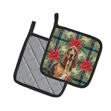 Load image into Gallery viewer, Liver and Tan Bloodhound Christmas PoinsettIas Pair of Pot Holders