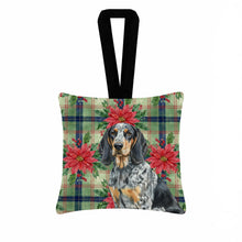 Load image into Gallery viewer, Bluetick Coonhound Christmas PoinsettIas Hanging Square Fabric Ornament 3.5 x 3.5