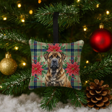 Load image into Gallery viewer, Brindle Boerboel Christmas PoinsettIas Hanging Square Fabric Ornament 3.5 x 3.5