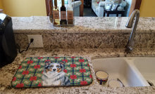 Load image into Gallery viewer, Blue Merle Border Collie Christmas PoinsettIas Dish Drying Mat