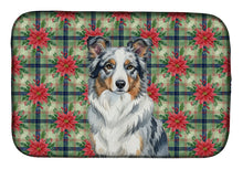 Load image into Gallery viewer, Blue Merle Border Collie Christmas PoinsettIas Dish Drying Mat