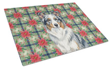 Load image into Gallery viewer, Blue Merle Border Collie Christmas PoinsettIas Glass Cutting Board