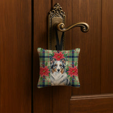 Load image into Gallery viewer, Blue Merle Border Collie Christmas PoinsettIas Hanging Square Fabric Ornament 3.5 x 3.5