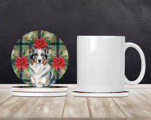 Load image into Gallery viewer, Blue Merle Border Collie Christmas PoinsettIas Large Sandstone Coasters Pack of 4