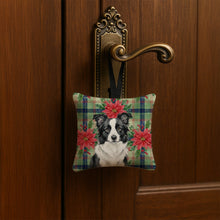 Load image into Gallery viewer, Border Collie Christmas PoinsettIas Hanging Square Fabric Ornament 3.5 x 3.5