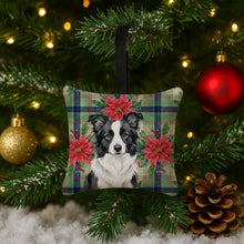 Load image into Gallery viewer, Border Collie Christmas PoinsettIas Hanging Square Fabric Ornament 3.5 x 3.5