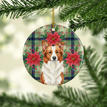 Load image into Gallery viewer, Red and White Border Collie Christmas PoinsettIas Ceramic Ornament