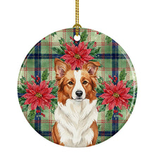 Load image into Gallery viewer, Red and White Border Collie Christmas PoinsettIas Ceramic Ornament